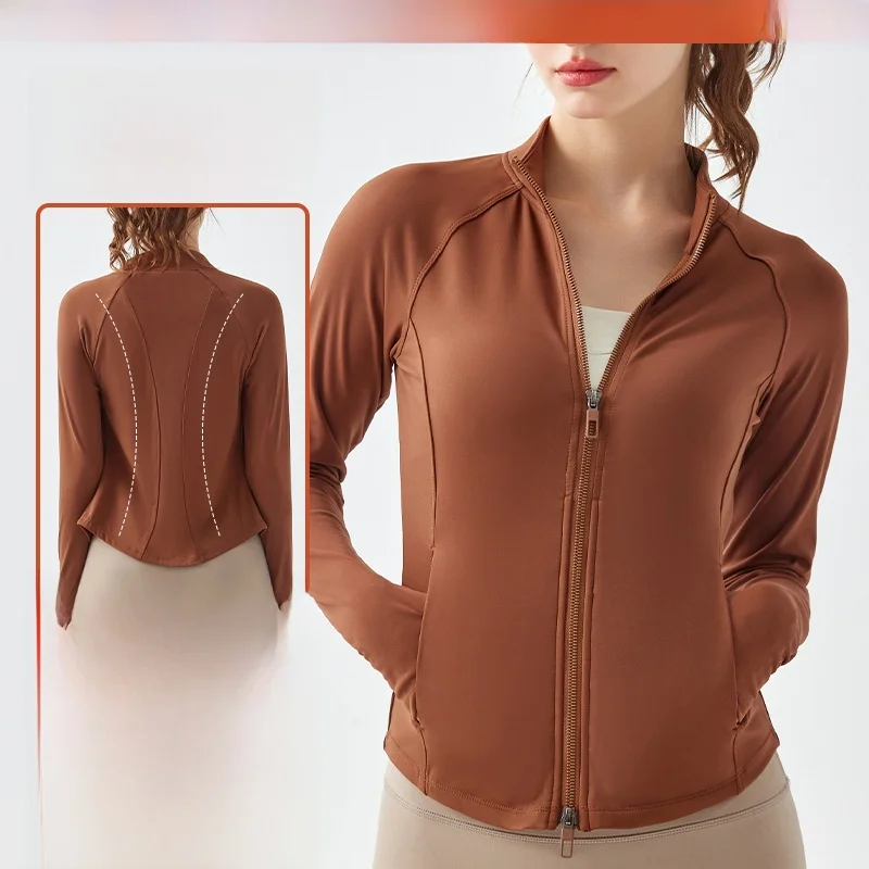 ملابس اليوغا النسائية الجديدة سترة طويلة الأكمام سليم صالح ملابس رياضية عارية ركوب الدراجات للياقة البدنية الخريف