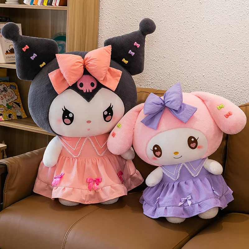 65cm Big Size Sanrioed Doll Plush Kuromi Melody Bow Doll Devil Horns Gift Bed Home Ornament Wholesale Pliiow Soft Anime Plushie