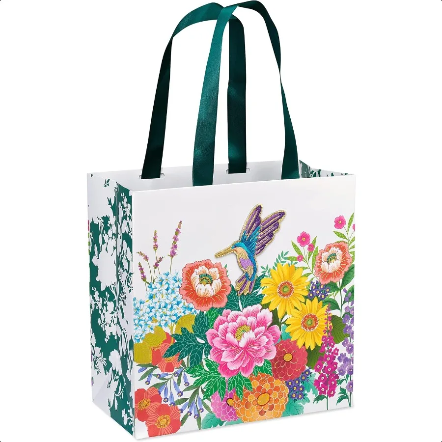 

8.5" Medium Gift Bag Hummingbird in Garden for Birthdays Baby Showers Weddings Bridal Showers and All Occasions (1 Bag)