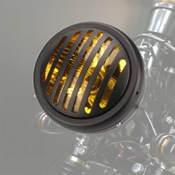 Motorcycle 35W Halogen Headlight For Harley CG125 GN125 CB CL Yamaha Suzuki Black Metal Retro Grid Headlight Round Motocross