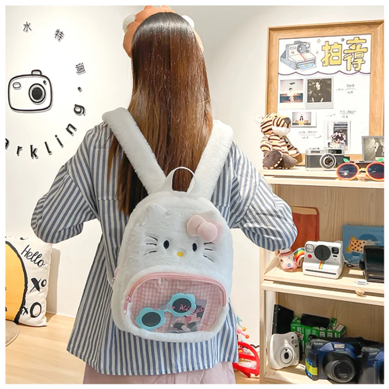 Sanrio Hello Kitty Leuke en lieve studentenschooltas Kuromi Cartoon pluche mode Veelzijdige lichtgewicht transparante rugzak