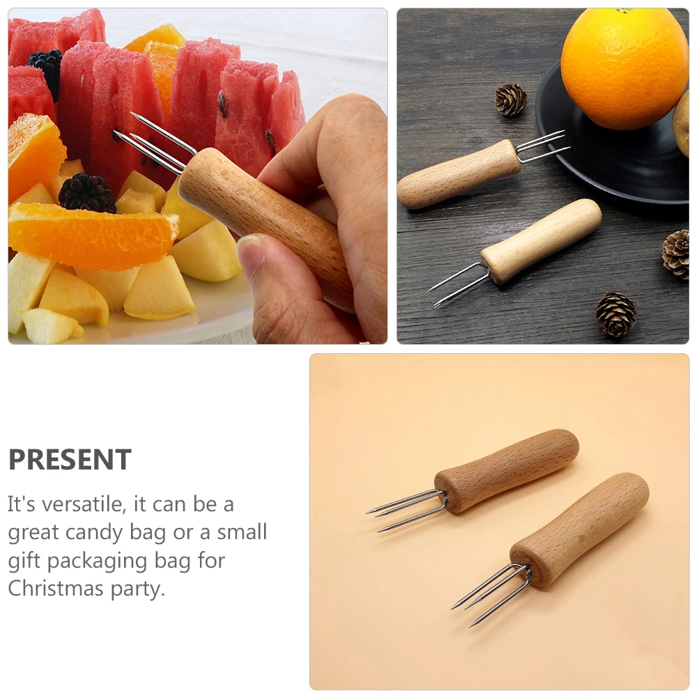 

2pcs Barbecue Wooden Handle Fruit Wooden Handle Durable Snacks Snacks Forks Forks For Kitchen Restaurant Party Use