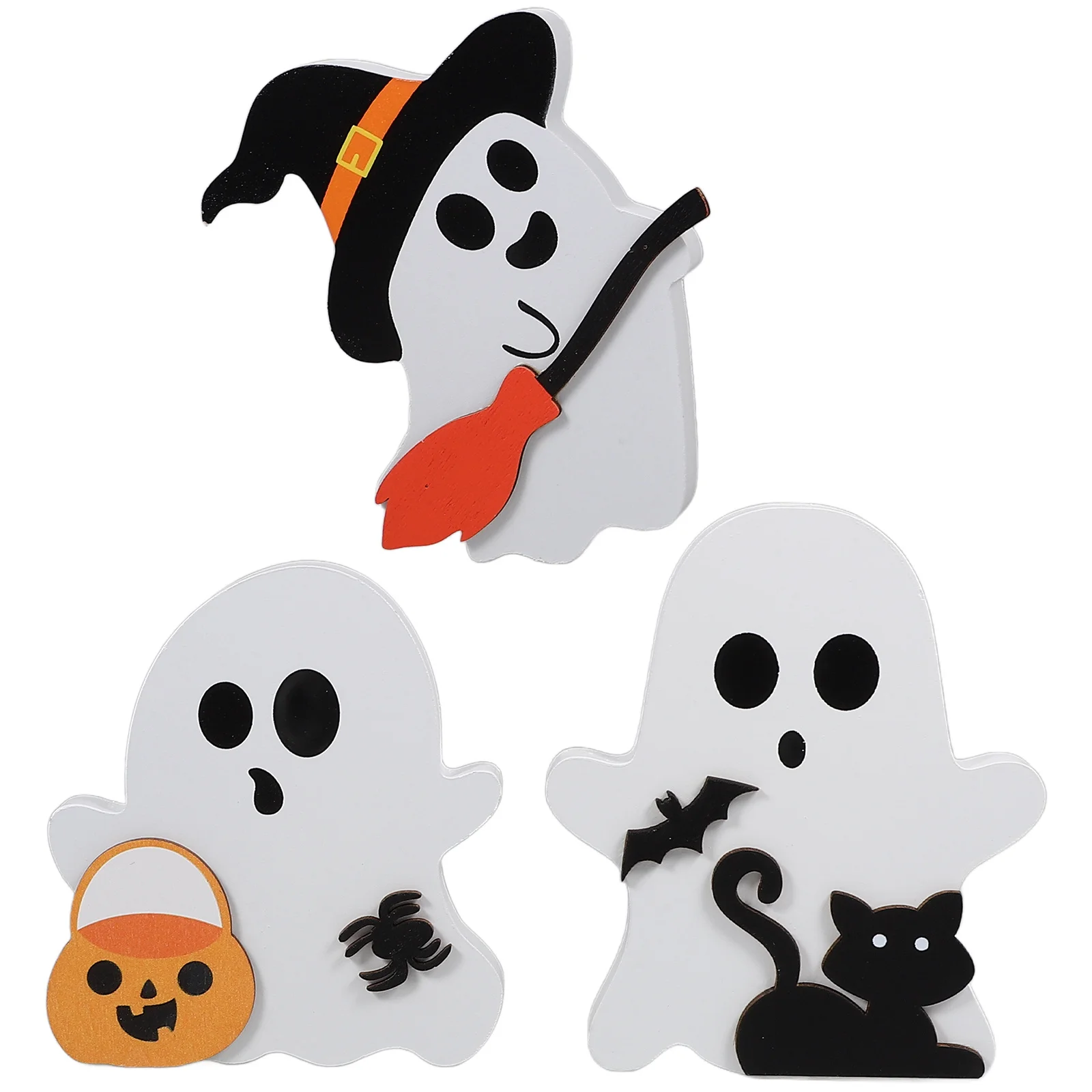 

3Pcs Halloween Ghost Sign Wooden Layered Tray Decorations Tabletop Centerpieces Spooky Party Decor Indoor Halloween Ghost Sign