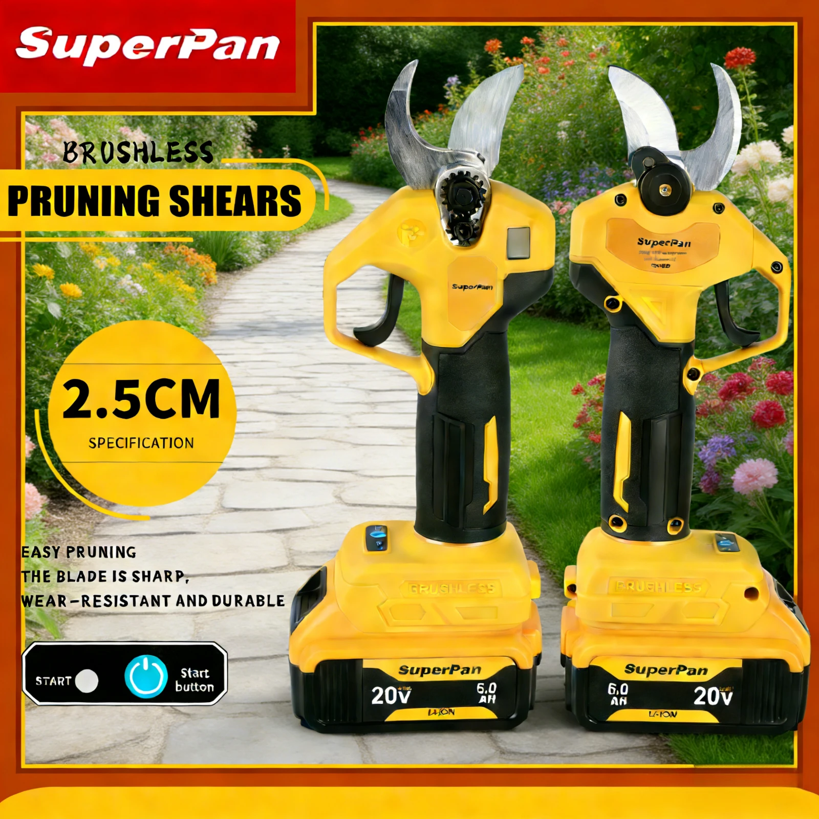 

Электрические секаторы SuperPan 20В DC, 120 ударов/мин для обрезки сада, совместимые с аккумулятором DeWalt 20В