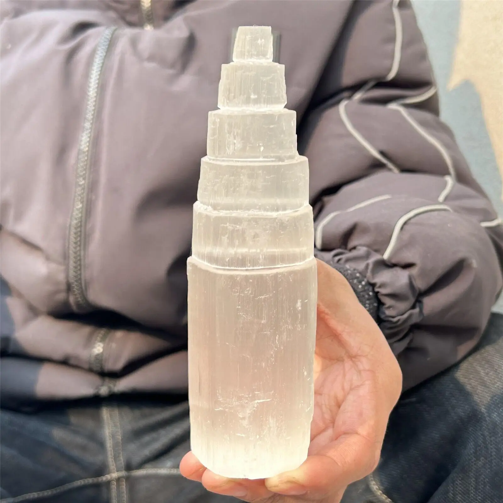 

Natural Gypsum Quartz Hand Carved Tower Crystal Reiki Healing