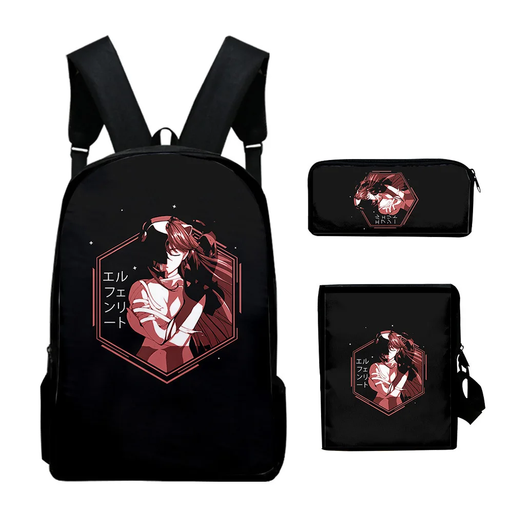Trendy Popular Cool Elfen Lied 3D Print 3pcs/Set pupil School Bags Laptop Daypack Backpack Inclined shoulder bag Pencil Case
