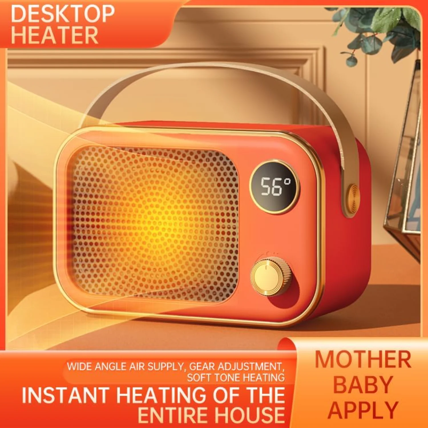 Indoor Heater, 1200 Watt Portable  Heater, Temperature Controlled, Lightless  Ceramic Heater, Fast Warming  Heater with Heat and