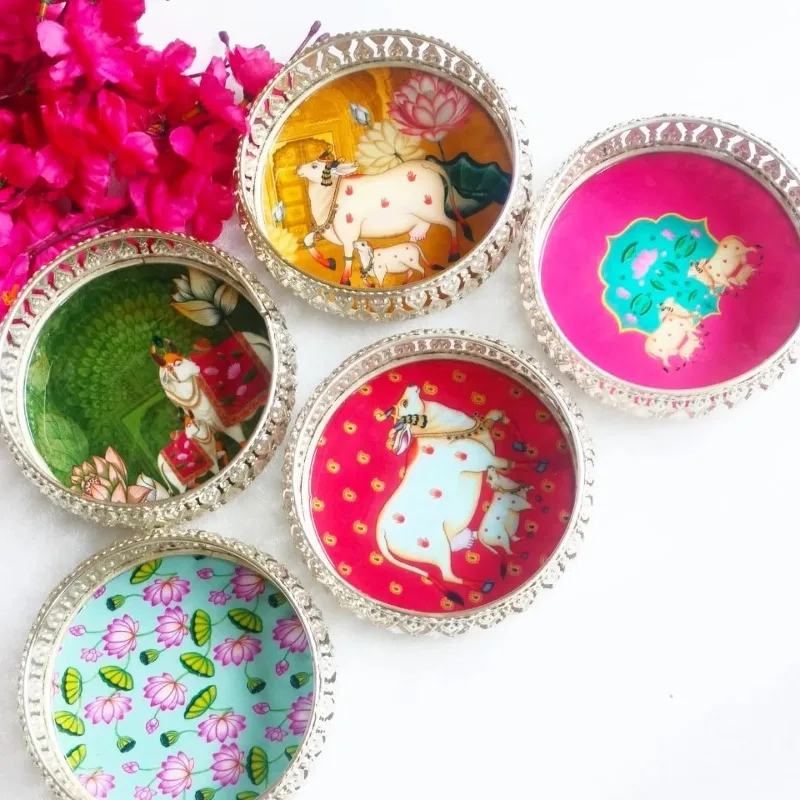 

Cow metal tray set design home gift unique decorative storage basket dried fruit baby shower