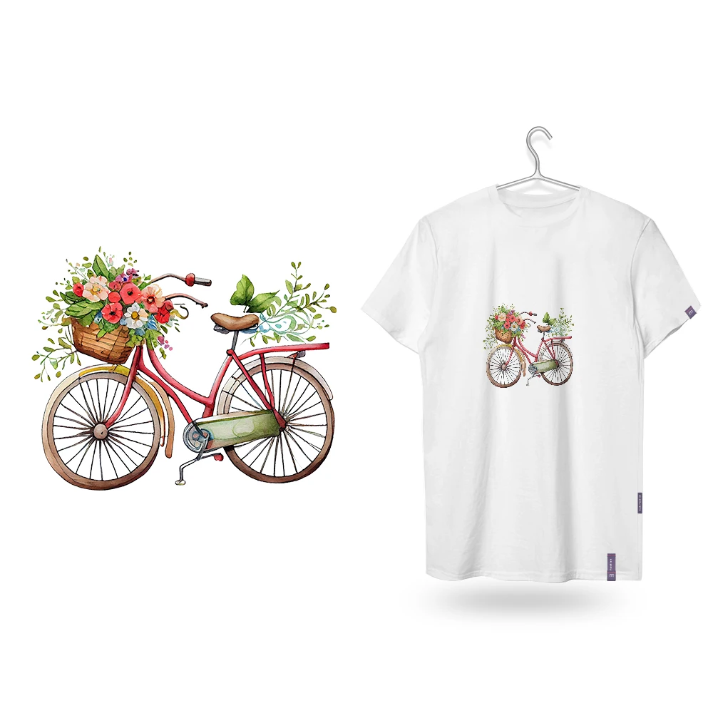 Manor Wells Fence Flower Beds Bicycle Birds Iron on Transfers for T Shirts Dtf Transfers Ready to Press Patch Transfer DIY Arts