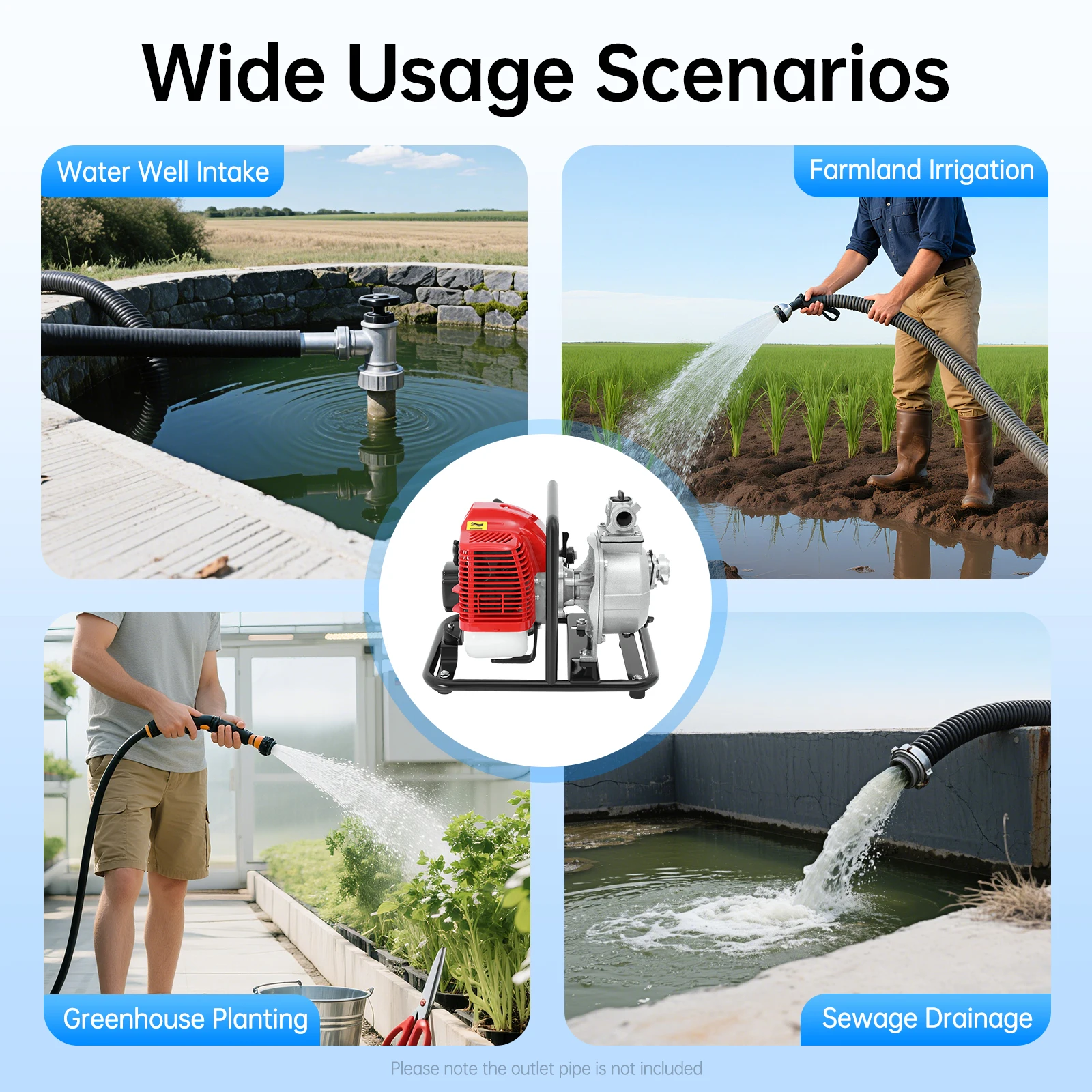 1,25 кВт насос для перекачки воды бензиновый 2-тактный водяной насос одноручный мобильный портативный водяной насос