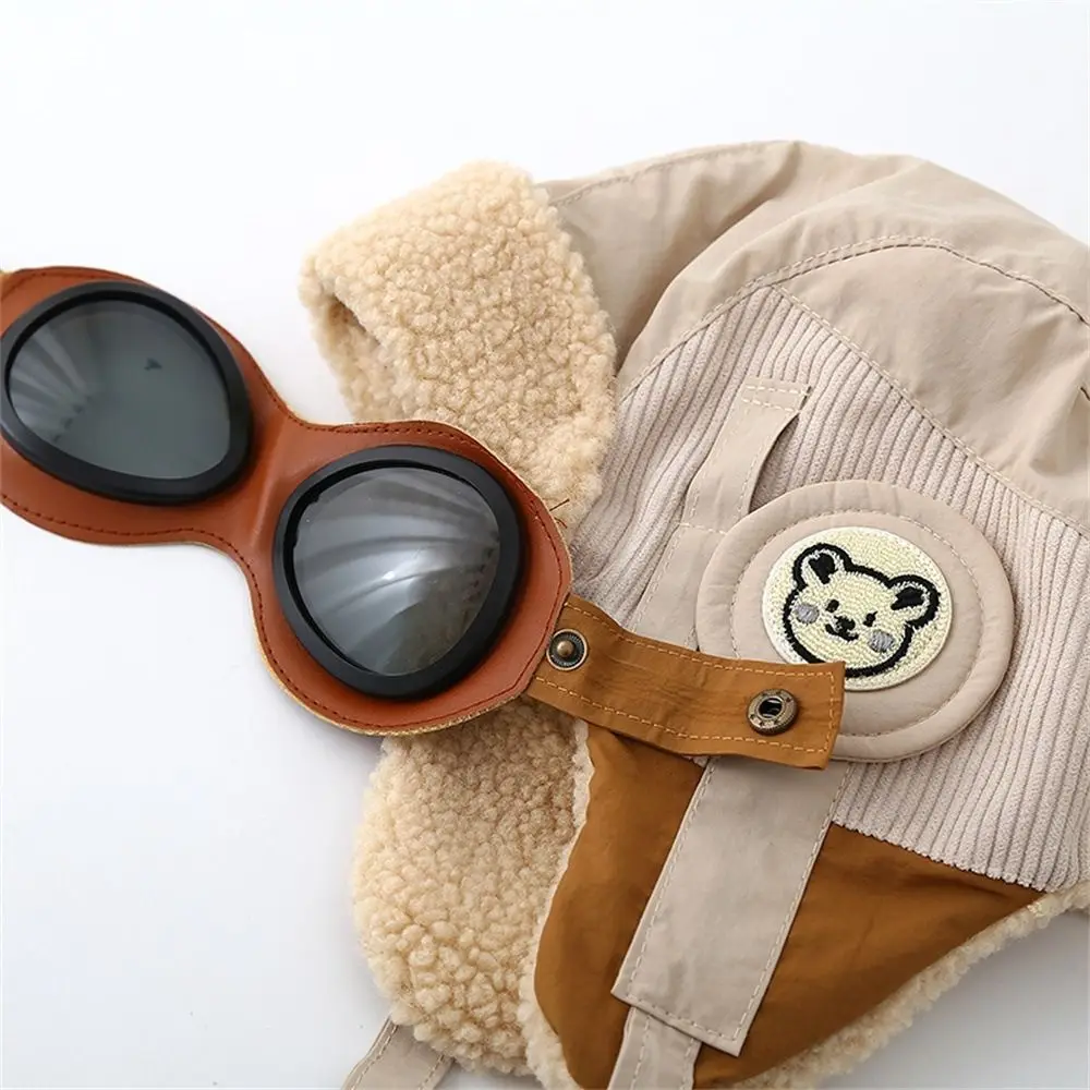 

Fashion Cute Cartoon Pilot Hat Cold Proof with Glasses Ear Protection Cap Windproof Thickned Warm Hat Winter