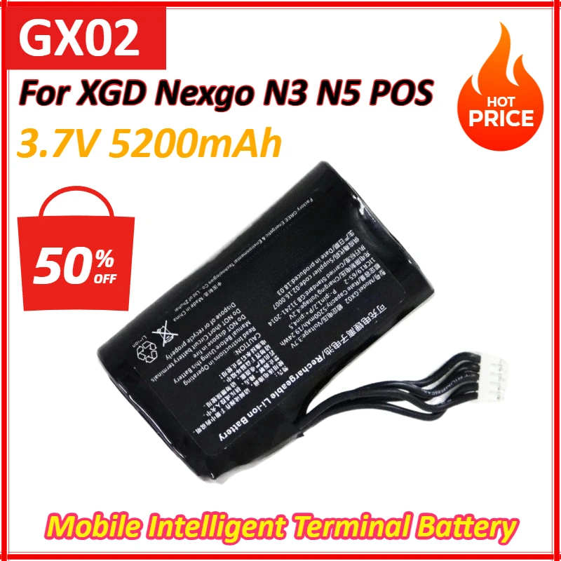

3.7V 5200mAh 19.24Wh GX02 Replacement Mobile Intelligent Terminal Battery for XGD Nexgo N3 N5 POS Rechargeable Li-Ion Battery