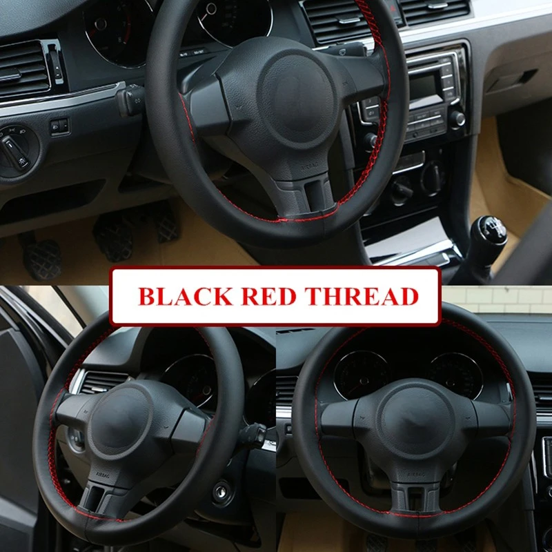 DIY 42 45 47 50cm Steering Wheel Covers soft Leather braid on the steering-wheel of Car With Needle and Thread Car Accessories