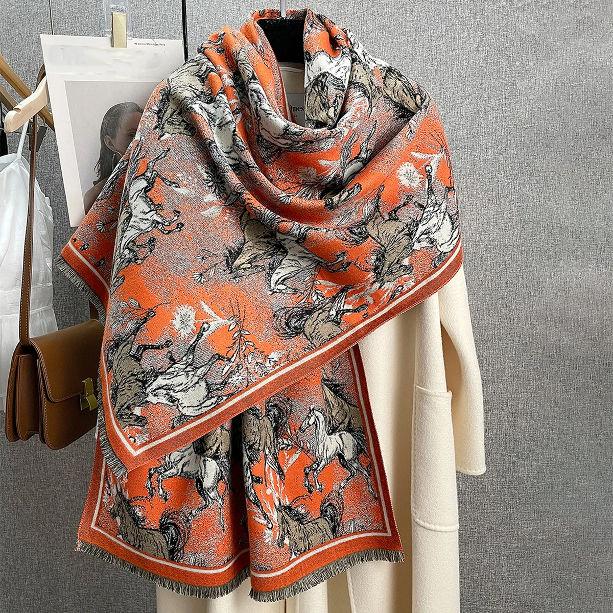 Fashion Double-sided Winter Thick Warm Neck Scarf Air Conditioning Shawl Floral Printing Autumn and Winter Cashmere Feel Blanket