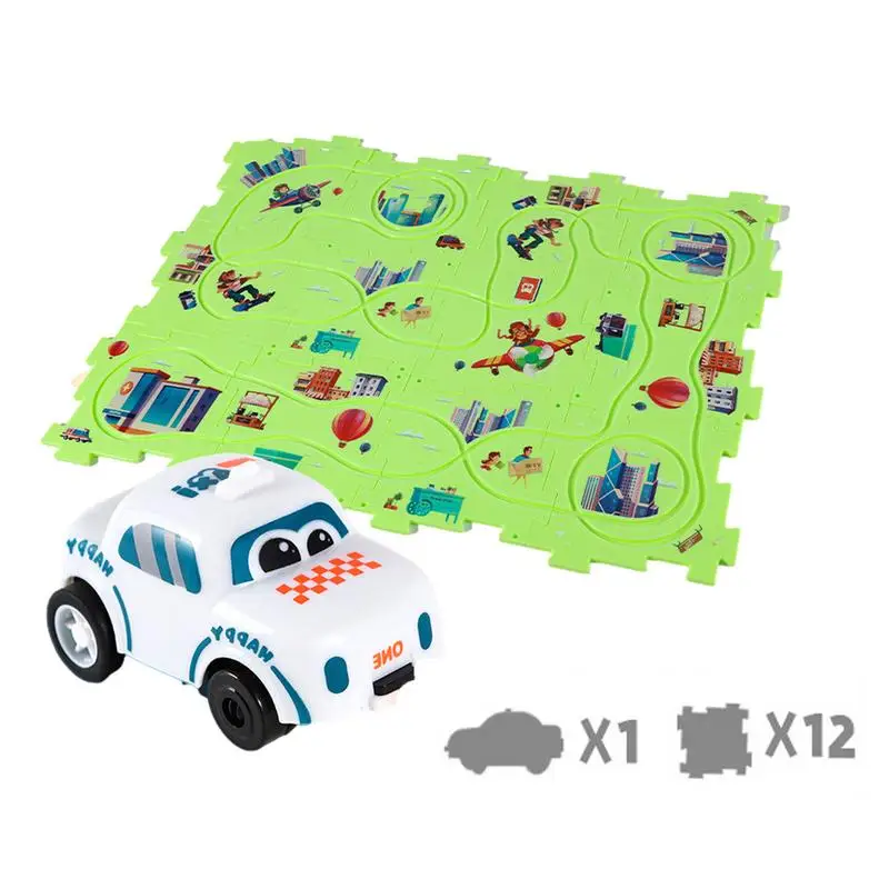 Puzzelbaan Autospeelset Peuterpuzzelbord en treinwagon Combo Kinderpuzzelbord Autospeelgoed voor thuis Kinderdagverblijfcentrum