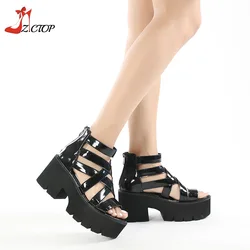 Summer Platform Gladiator Sandals Women Open Toe High Heels Thick Bottom Sandals with Zipper Punk Goth Shoes Plus Size 42 43