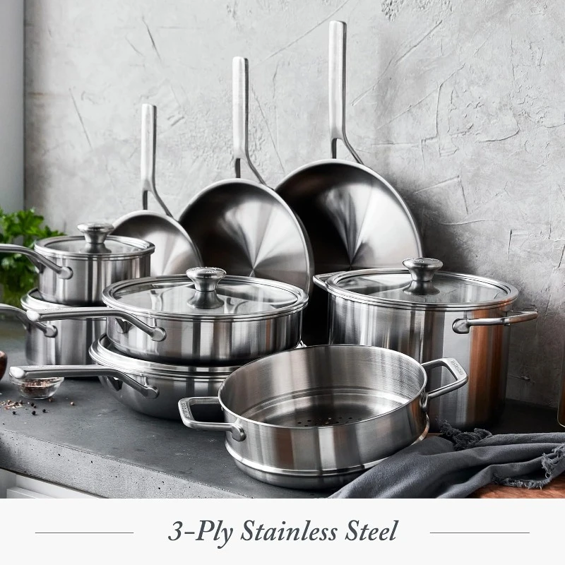 Tri-Ply Stainless Steel 14 Piece Cookware Durable Glass Lids,Induction,Oven&Dishwasher Safe，home.