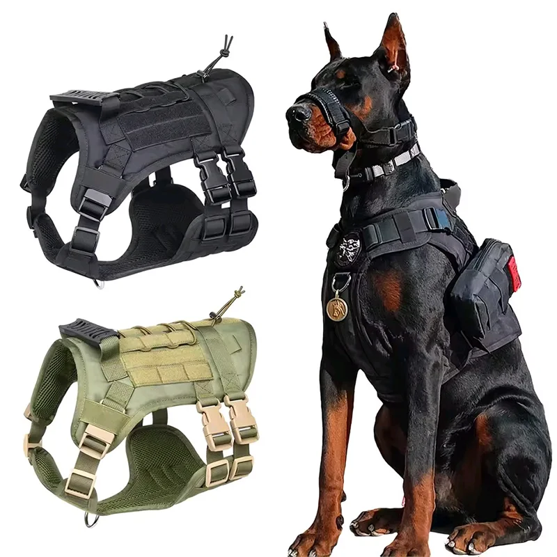Heavy DutyTactical Leash Set Dog Harness for Large Dog No Pull Adjustable Pet Harness Reflective Service Training Easy Control