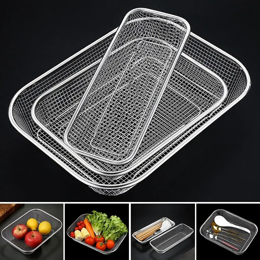 

New Stainless Steel Washing basket Sink Strainer Colander Square Storage Baskets Kitchen Supplies Storage Basket Mesh Colander