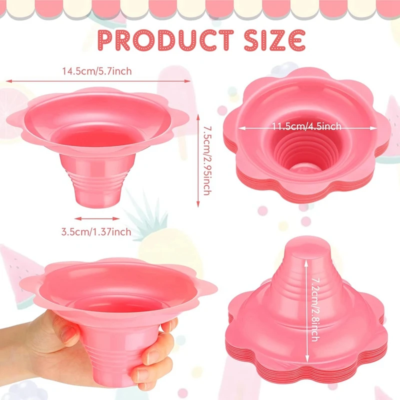 200 Pieces 4 Oz Colorful Shaved Ice Cups Flower Shaped Snow Cone Cups Leak Proof Plastic Snack Ice Cream Bowls-A07G view 5