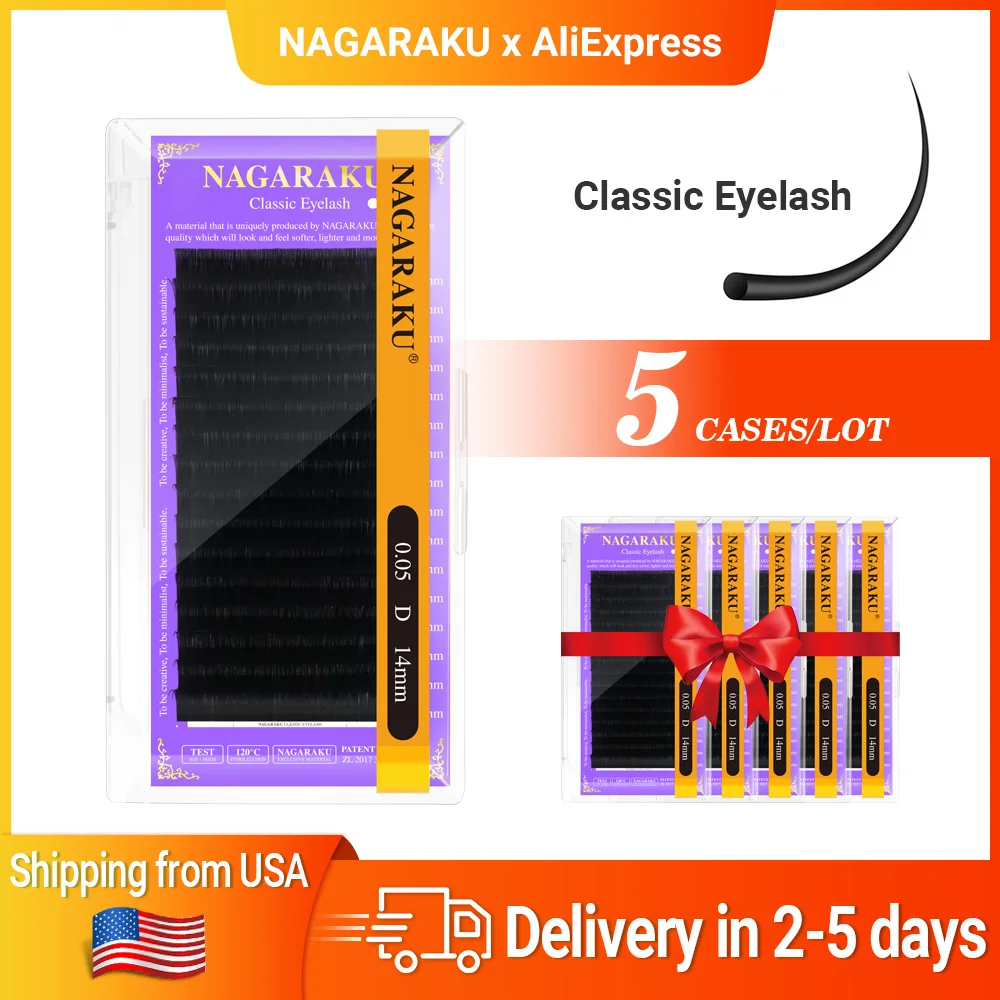 NAGARAKU  5 cases Classic 16Rows Individual Eyelash Extension Lashes Fast Delivery in 2-5 days by Express Ship From USA