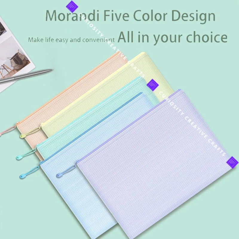 Aesthetic A4 Mesh Zipper Pouch Document Bag Waterproof Zip File Folders School Office Supplies Macaron Morandi Storage Cute