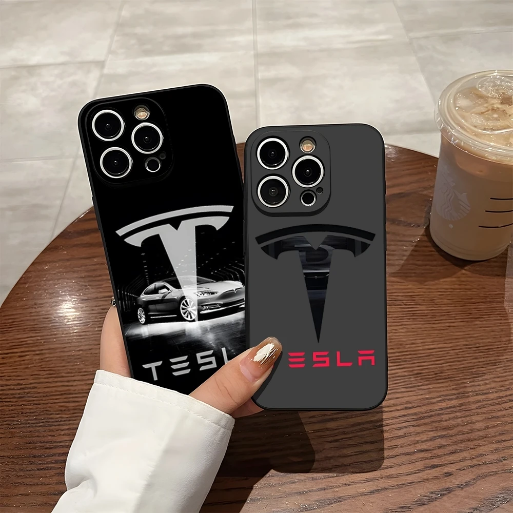 T-Teslaes Auto-Logo Handyhülle für 17 Pro Max iPhone 14 Pro Max 12 16 15 13 Pro 11 Xr X Xs 8 7 Plus Rückseiten-Cover