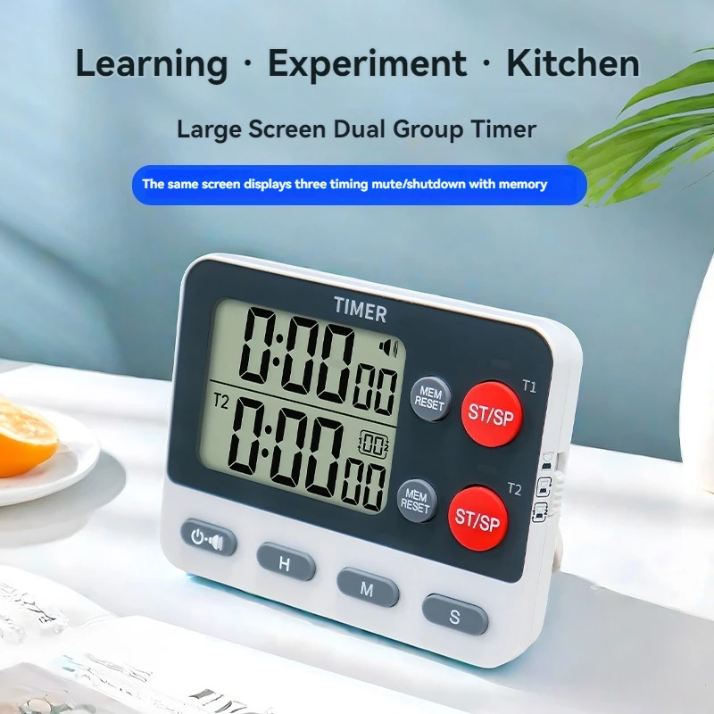 Dual Digital Multifunctional 3-Channel Timer with Memory Function, Portable for Cooking, Gym, Office, and Laboratory