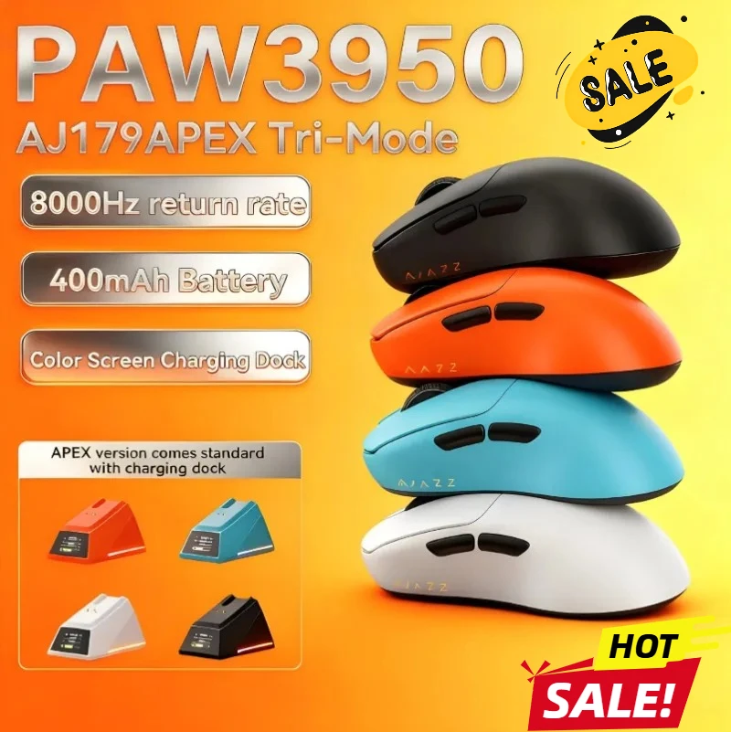 AJAZZ AJ179 Apex Right-Handed Ergonomic Gaming Mouse Tri-Mode PAW3950 8K Magnetic Charging Dock 400mAh Long Battery Gamer Mouse