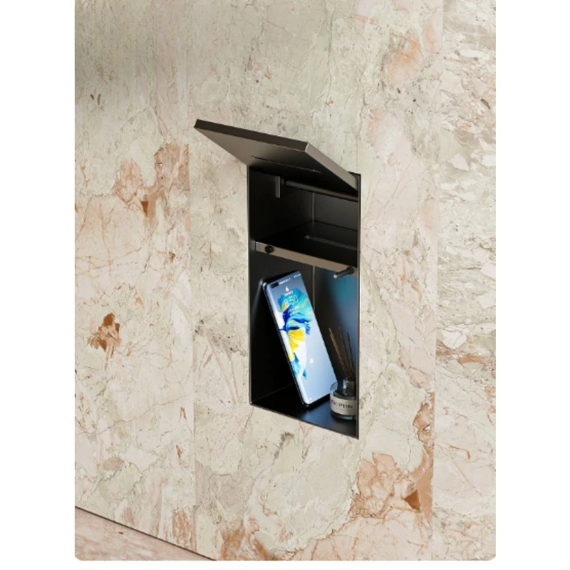 Concealed Stainless Steel Recessed Wall Niche Built-in Tissue Holder Storage Shelf Beside Toilet Bathroom Decor