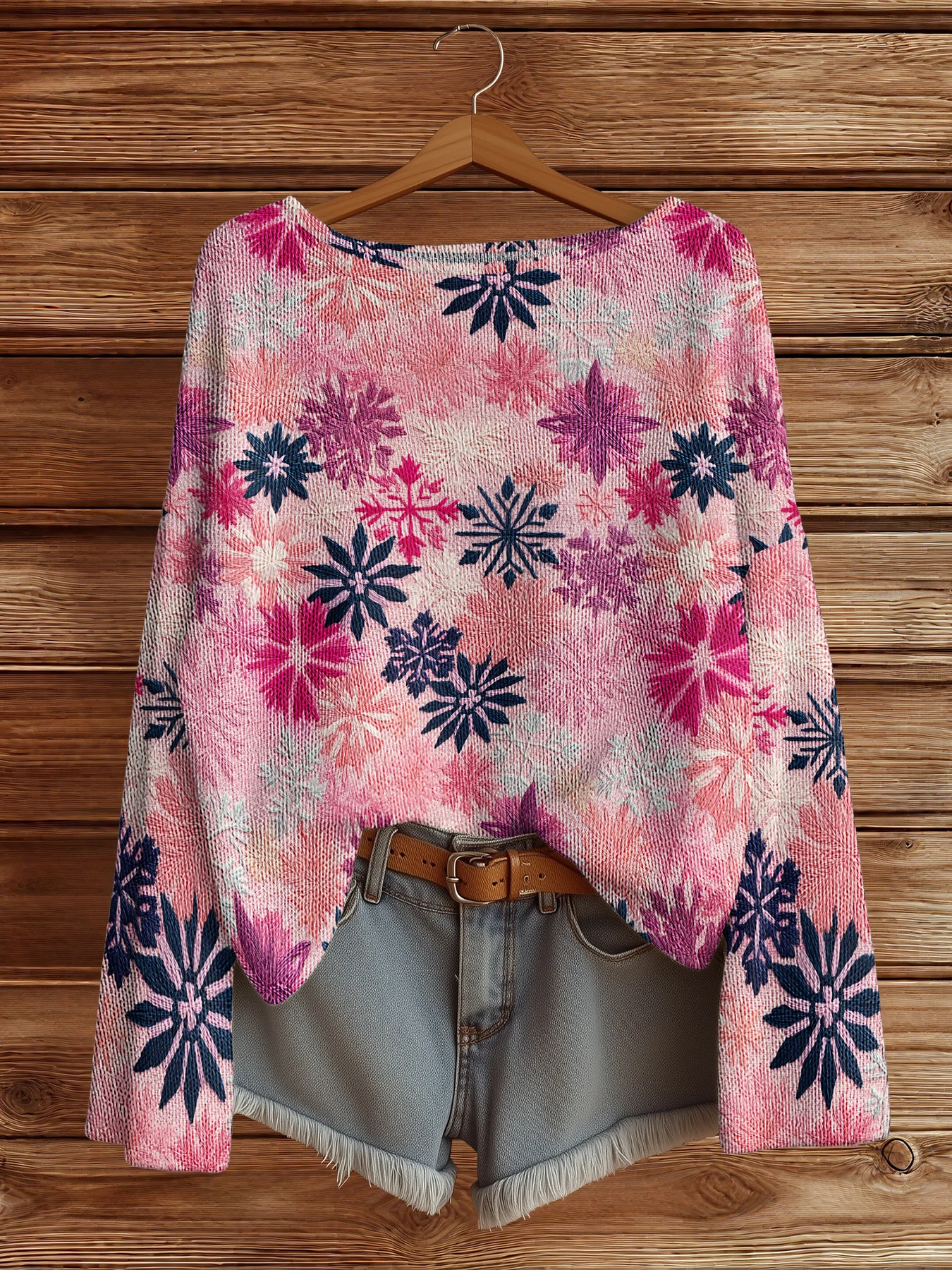 

Женский повседневный вязаный пуловер с принтом снежинок, свитера с круглым вырезом и длинными рукавами, свободный свитер, модные уличные джемперы, топы