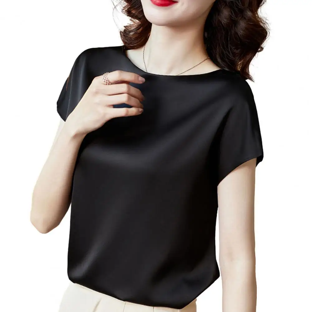 Chic Friendly to Skin Short Sleeves Breathable Solid Color Plus Size Women Summer Top Summer Blouse Match Pants