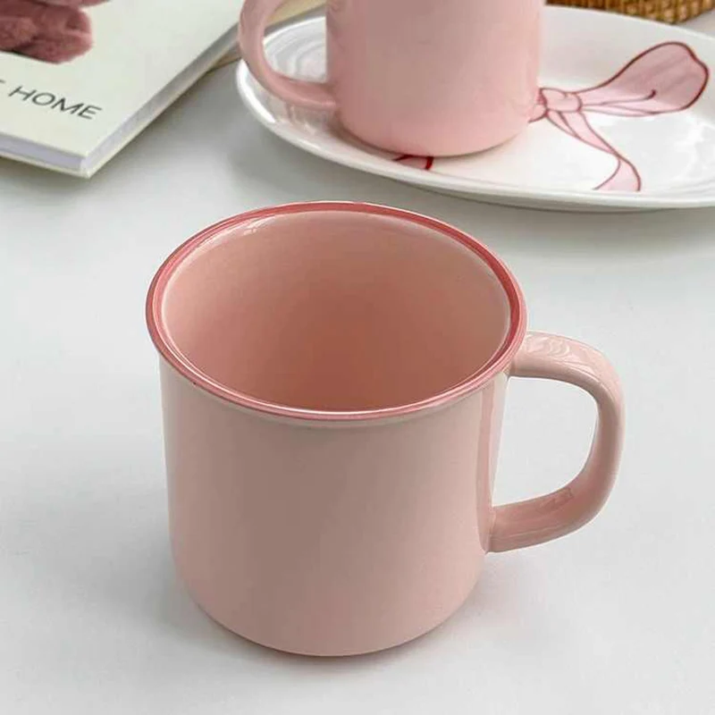 Pink Ceramic Cup Girls Cute Coffee Cups Breakfast Milk Oatmeal Mug Office Water Cup Birthday Gift Drinkware