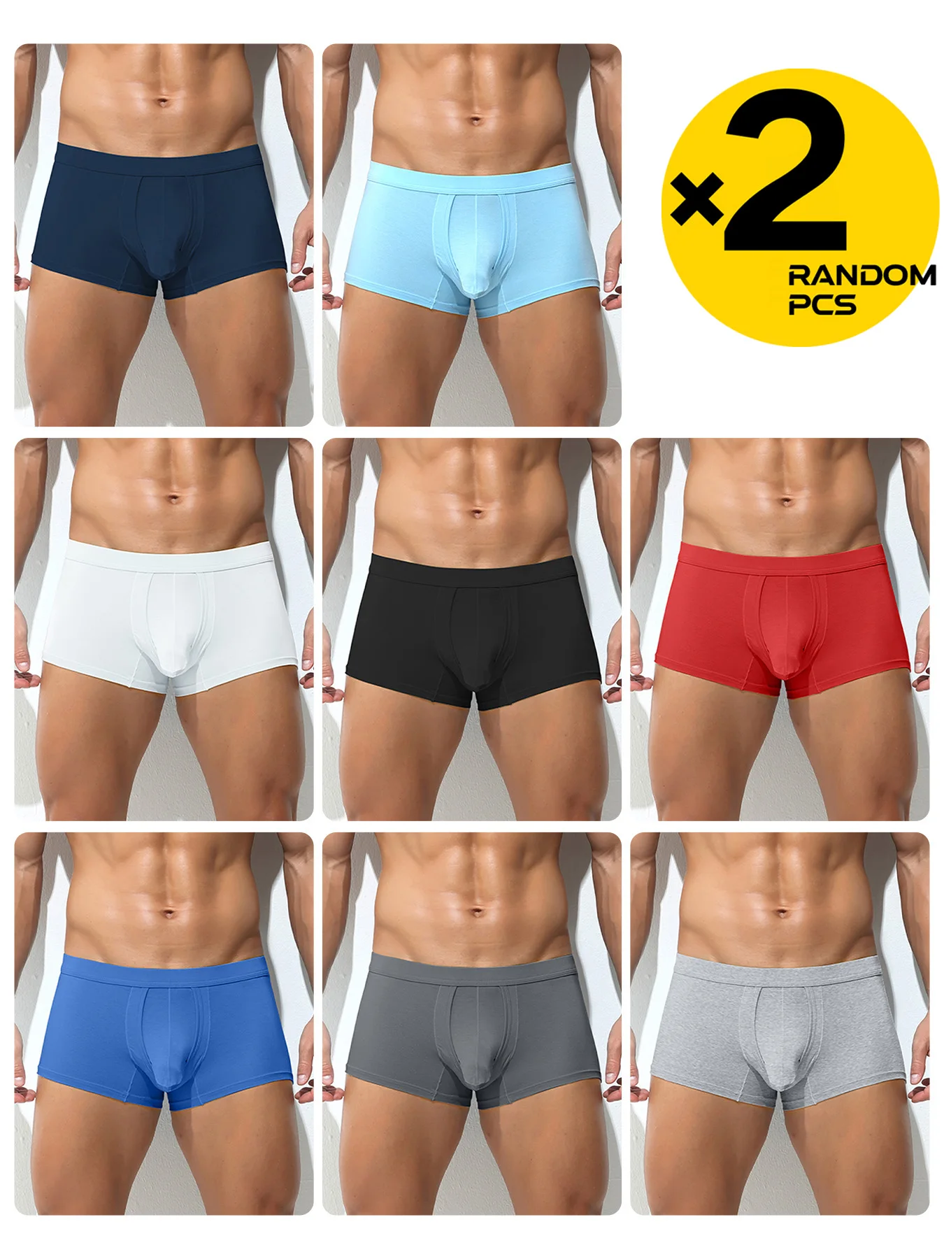 

2PC Men's Solid Color Boxer Briefs Set Youth College Students Comfortable Breathable Elastic Sport Shorts for Summer Randomly