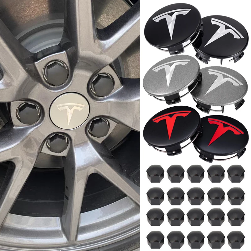 

4pcs 56mm Car Wheel Center Hub Decorative Caps for Tesla Model 3 Y S X Badge Wheel Lug Nut Protective Cover