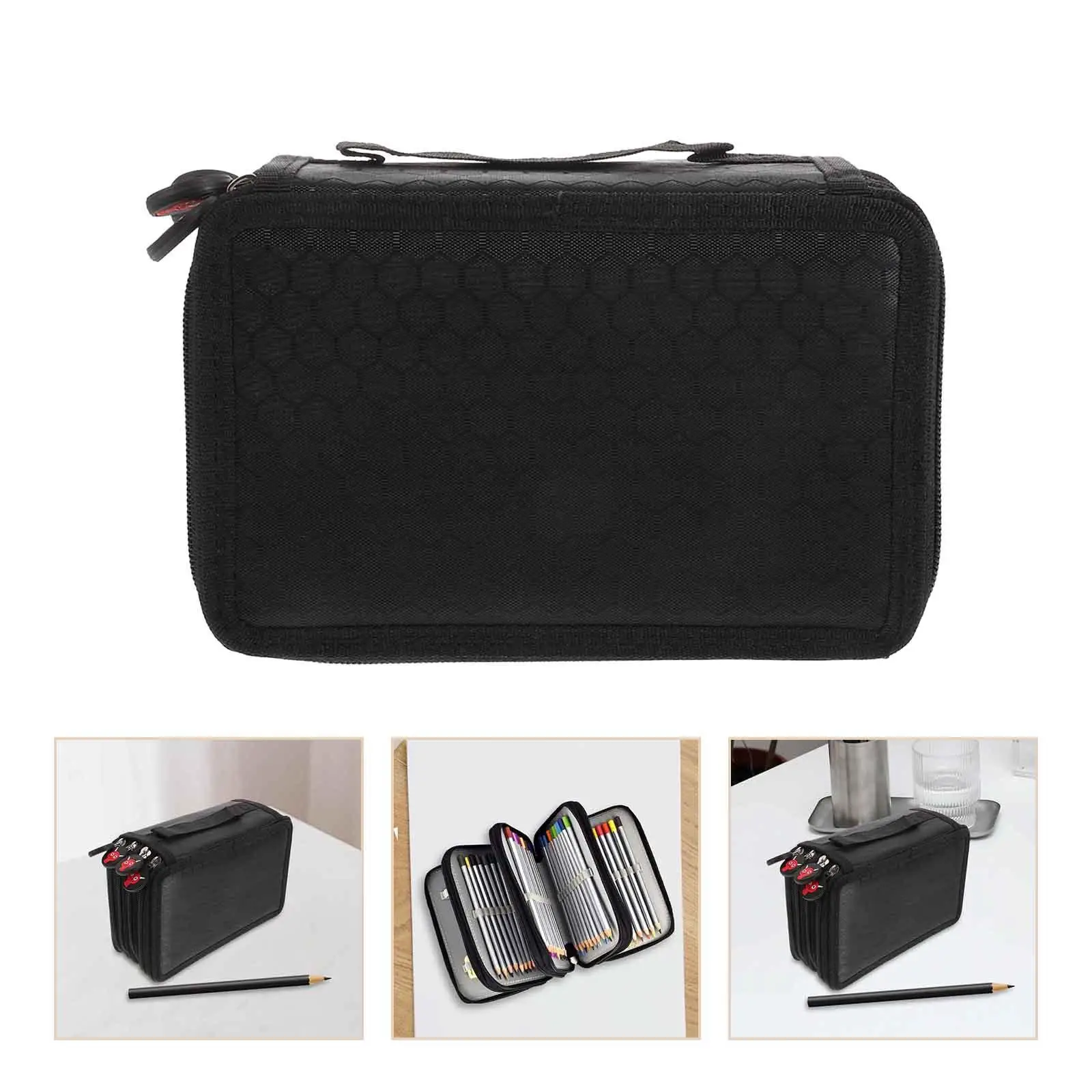 Multi-layer Pencil Case Stationery Bag Child for Office Supplies Black 72 Slots
