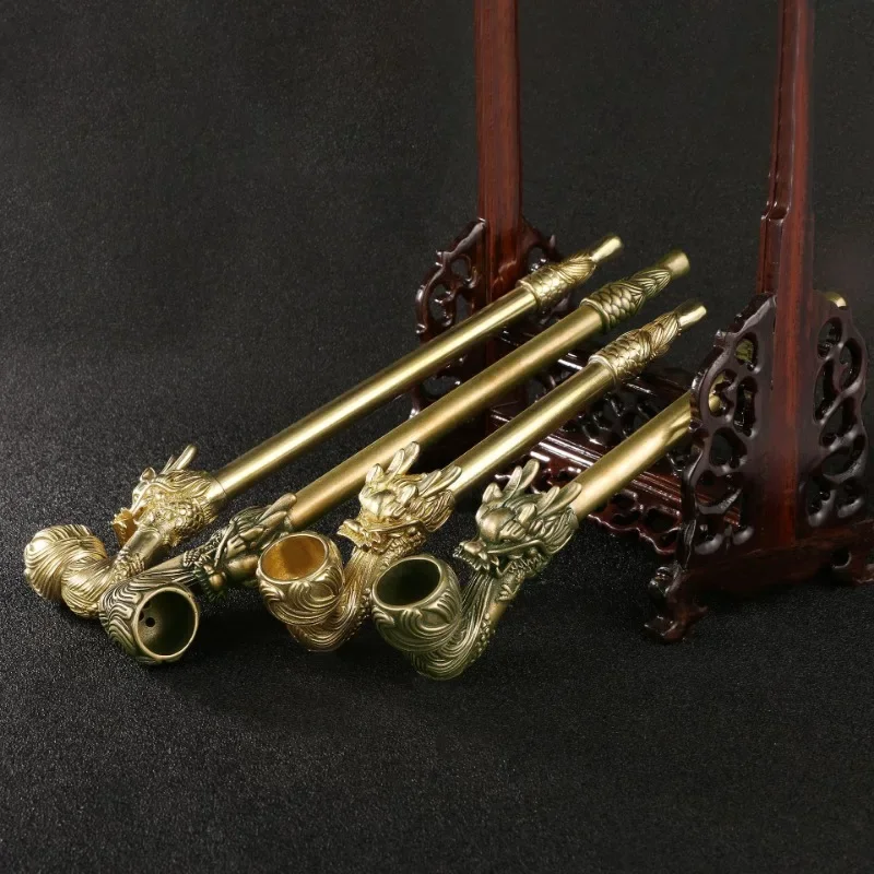 Vintage Brass Dragon Cigarette Holder Fillter Tobacco Pipe Handmade Desk Decoration Home Decor Accessories