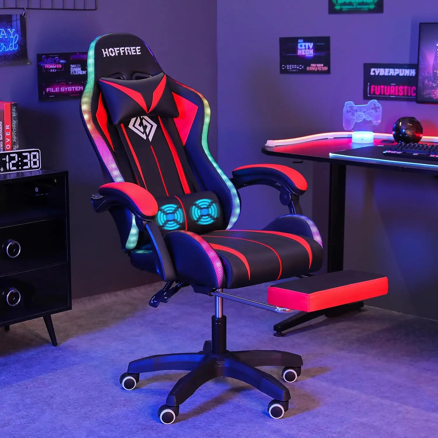 Gaming Chair Massage with LED RGB Lights and Footrest Ergonomic Computer Chair High Back Video Game Chair with, Customized