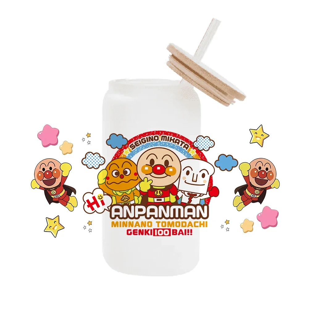 Japanse Anime Anpanman Voor Libbey 16oz Kan Glas 3D Waterdichte UV DTF Koffie Kan Wrap Libbey Glas Wrap