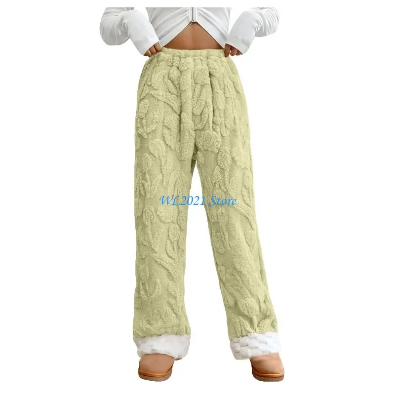 

G5GC Womens Fuzzy Pajama Pant Elastic Waist Wide Leg Fleece Sleepwear Winter Soft Cozy Pants