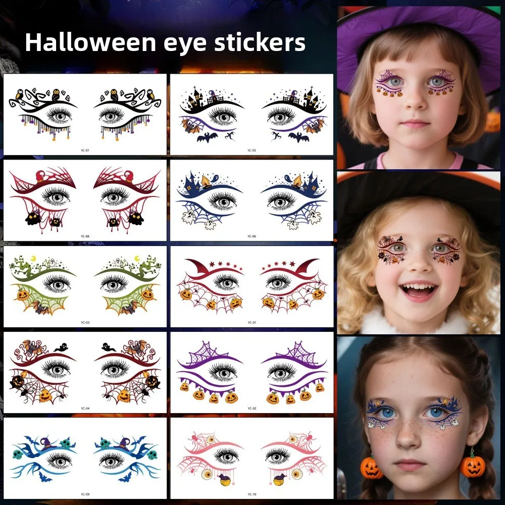 Pumpkin Ghost Skull Halloween Face Tattoo Cartoon Disposable Cheek Eyes Temporary Stickers Long-acting Portable
