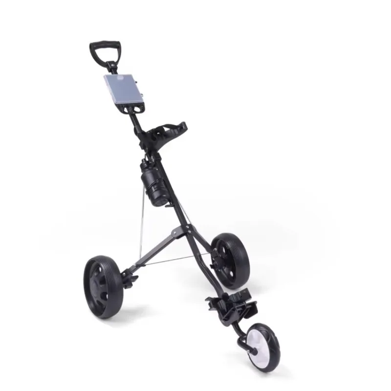 2026 Golf 3-Wheel Folding Steel Pull Cart with Water Bottle & Scorecard Holder Convenient Trolley for Golfers