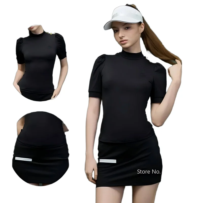 

MG Golf Женская футболка с коротким рукавом и воротником-стойкой, тонкие топы с пышными рукавами, женская короткая юбка с высокой талией, шорты-карандаш для гольфа