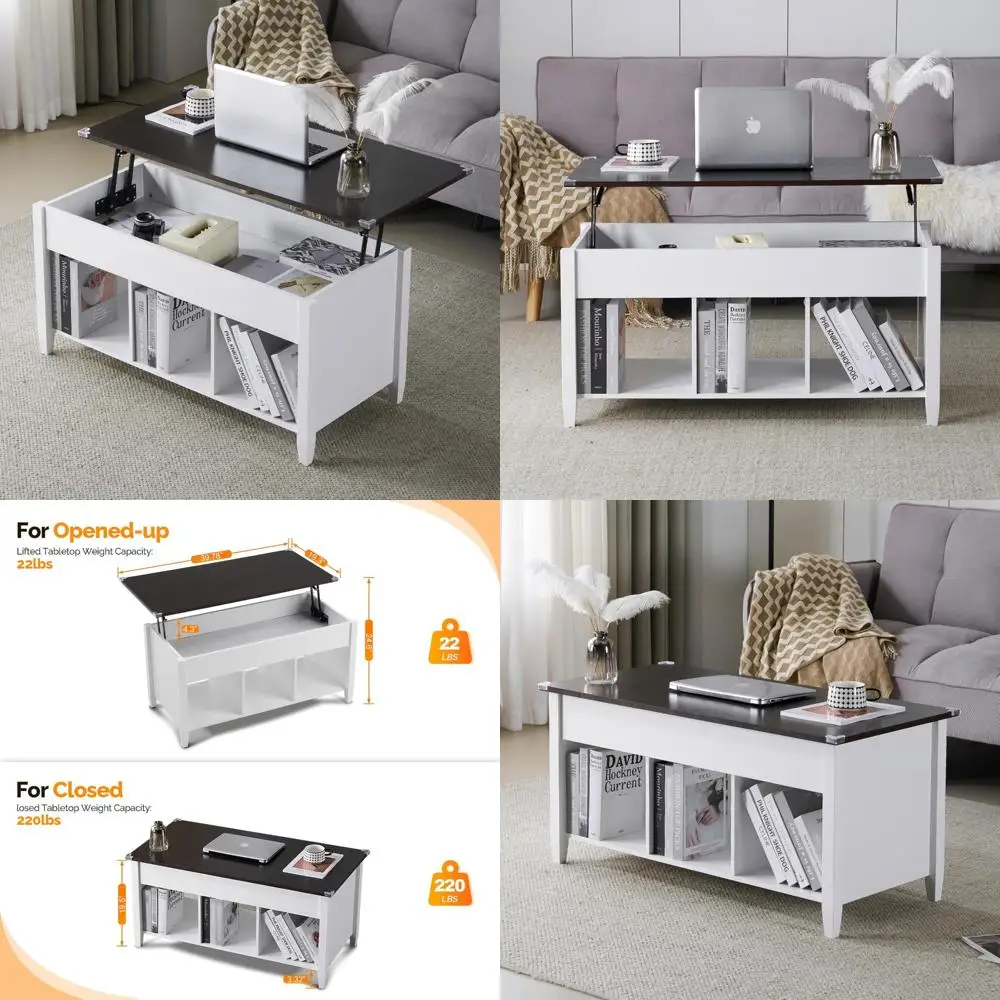 

Rustic Grey Lift Top Coffee Table with Storage Shelf and Hidden Compartment, Farmhouse Style Living Room Furniture