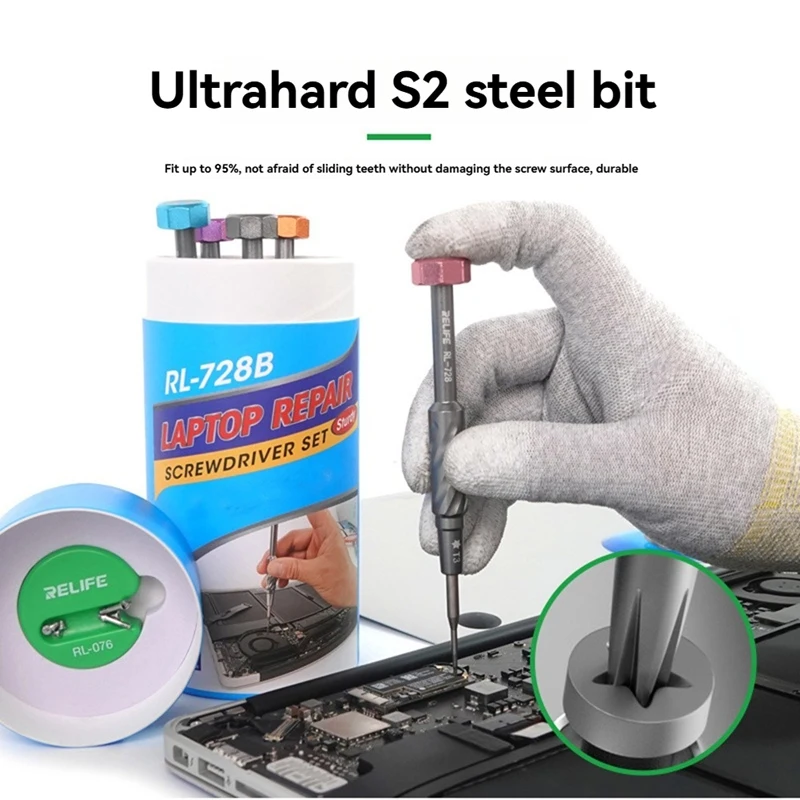 PWS RELIFE RL-728A Screwdriver Set For Phone And Laptop Repair Strong Magnetic Disassembly S2 Sturdy Bolt Driver Tools