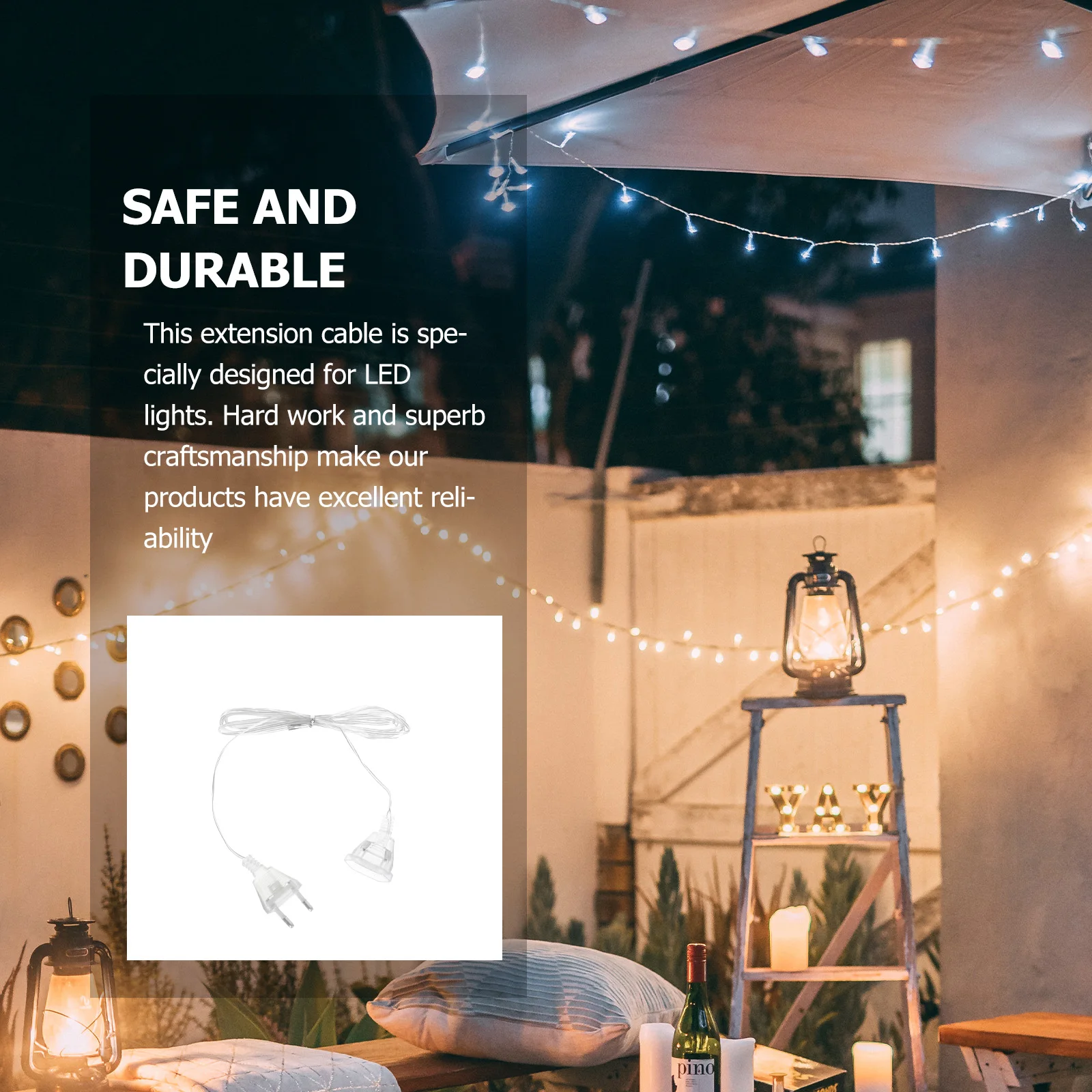 

2pcs Curtain Lamp Extension Cord 3M LED Light Plug Wire Party Supply Beige Color Flexible Design Durable Use Long Time