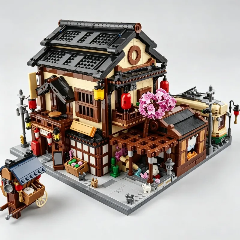 3604PCS City Sushi Restaurant Urban Commercial Store MOC Architecture Model DIY Creative Assembly Toy Home Decoration Hobby Gift