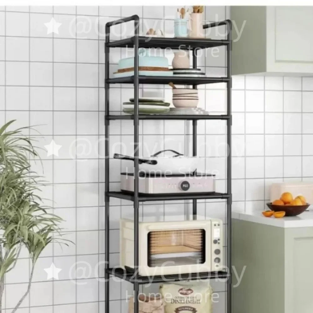 CC 6-layers Storage Shelves Household Microwave Pot Stove Shelf with Pulley Easy To Assemble Floor-Standing Kitchen Storage Rack