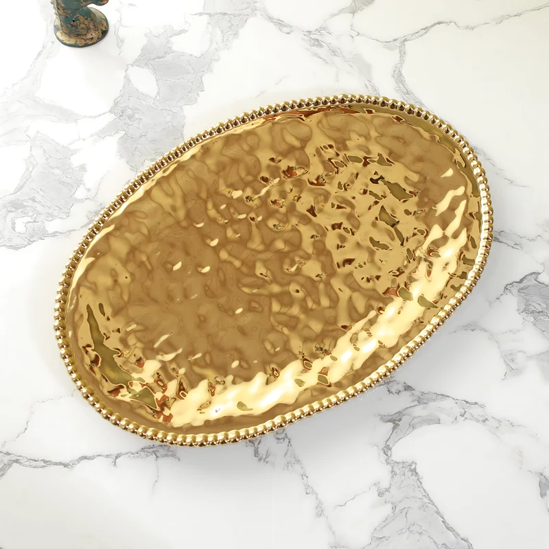 

European style gold-plated pearl hotel villa living room guesthouse ceramic 18.5-inch large fruit platter