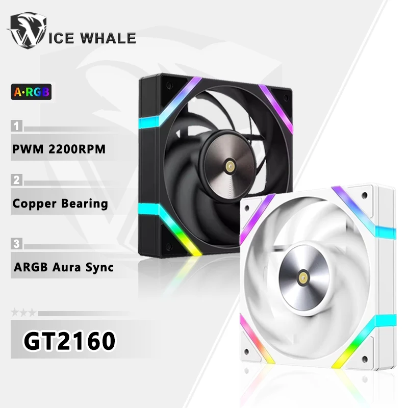 ICE Whale GT2160 Case Fan 120mm 3PIN ARGB Light Effect 4PIN PWM Copper Bearing 800-2200RPM Cooling Fan Motherboard Lighting Sync